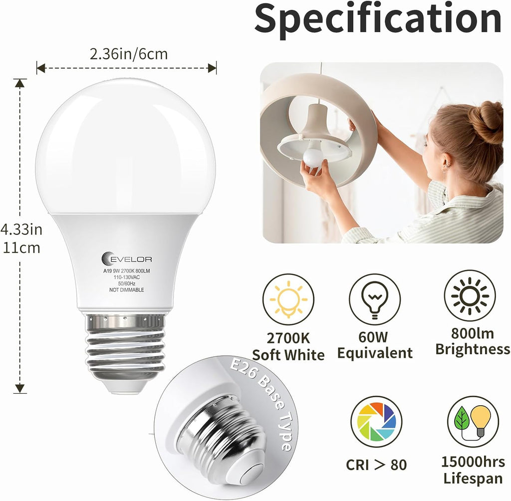 A19 LED Light Bulbs,60 Watt Equivalent,Soft Warm White 2700K