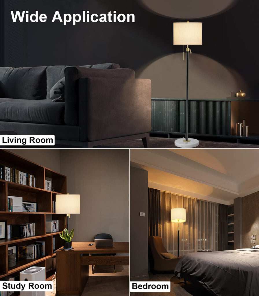 Floor Lamp Adjustable Tall Standing Lamp, 3-Way Dimmable Floor Lamp Office, Black Gold Lamp with Marble Base