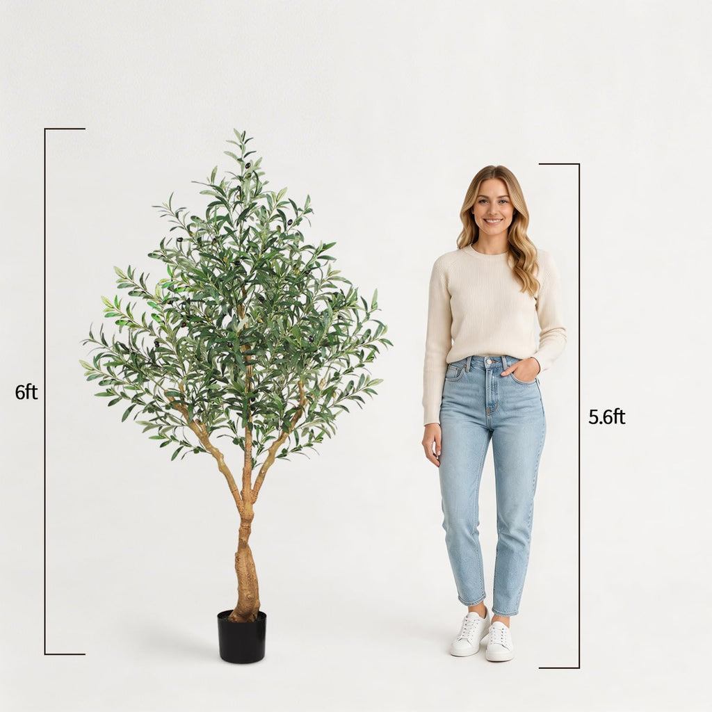 Olive Trees Artificial Indoor, 6FT Tall Faux Olive Tree with Lush Leaves and Lifelike Fruits, Artificial Plants