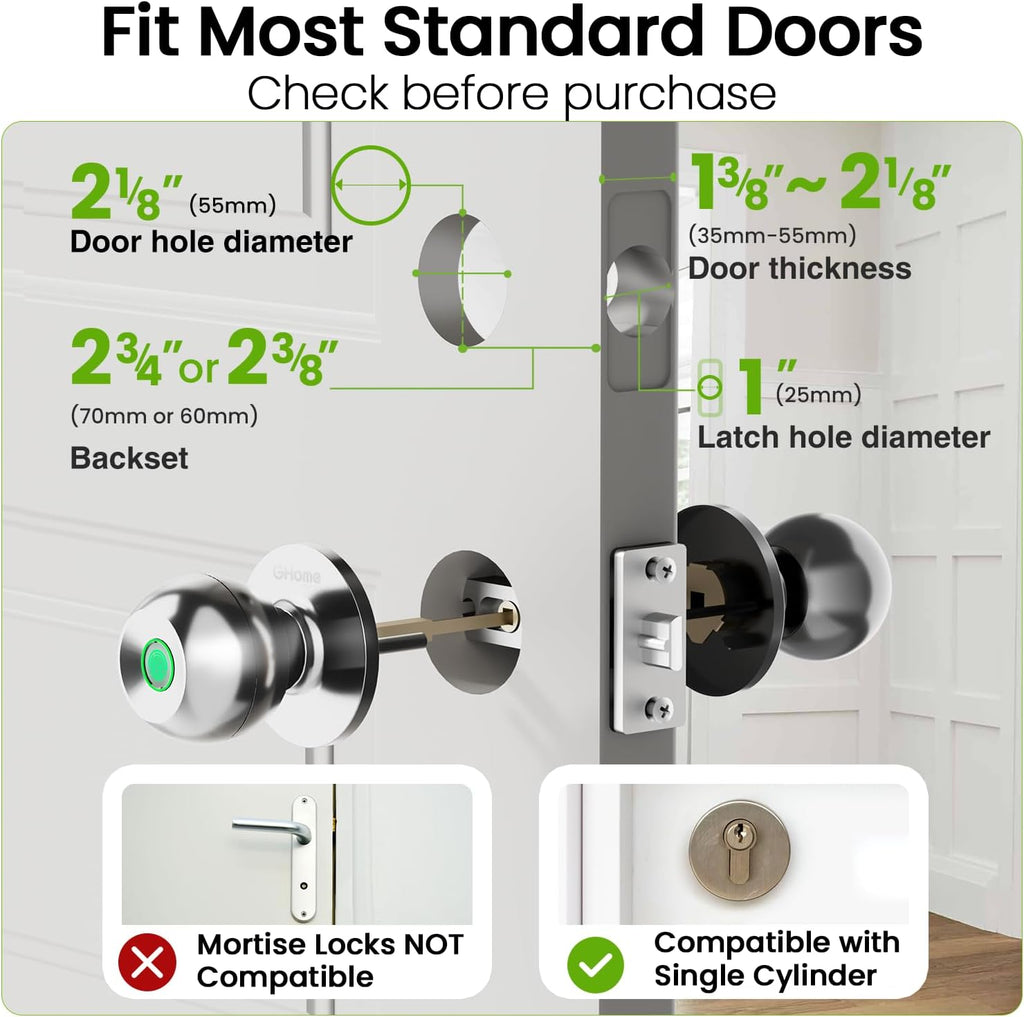 Fingerprint Door Lock, 3 in 1 Smart Fingerprint Door Knob with App Control & Key, Auto Lock, Biometric Door Knobs
