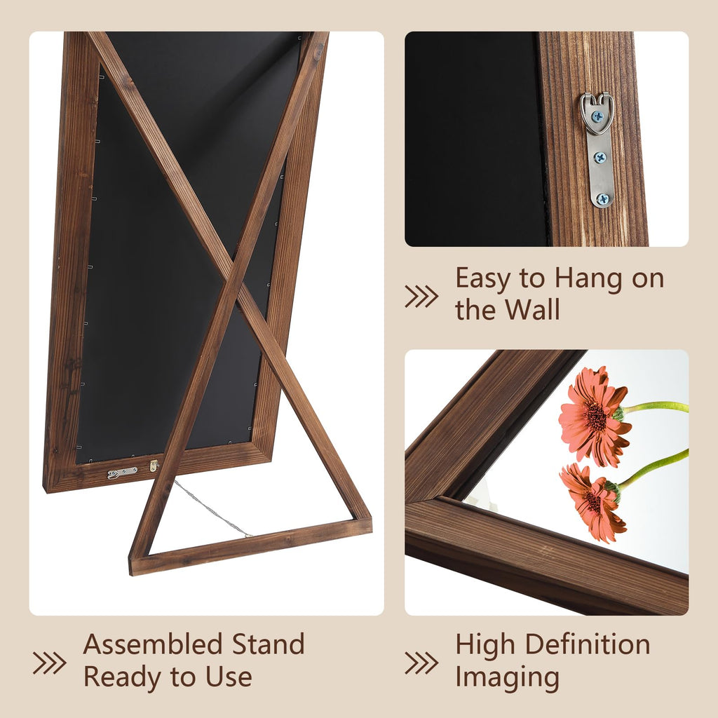 Rustic Floor Full Length Mirror Wood Frame, 56"x21" Brown Mirror
