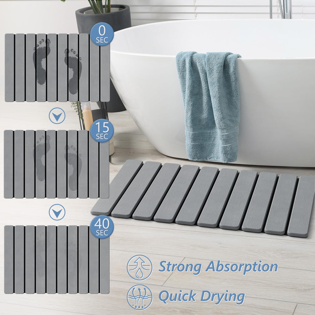 Foldable Stone Bath Mat, Diatomaceous, 23.6"x15.5", Grey