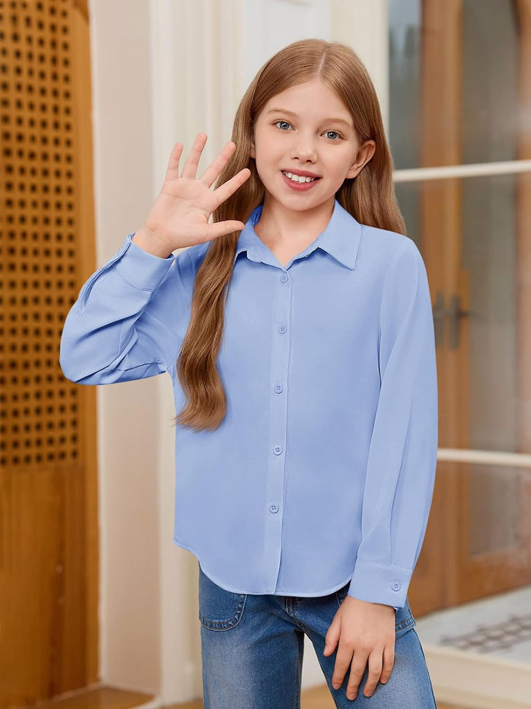 Girls Button Down Shirts Kids Long Sleeve School Uniform Blouse