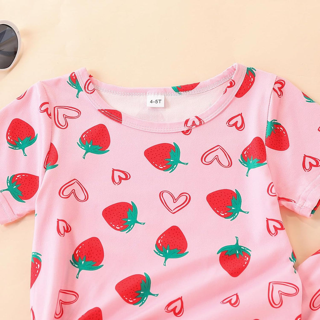 Kids Toddler Girls Print Outfits Short sleeved Flower Printed Top+Flower Print Pants Set