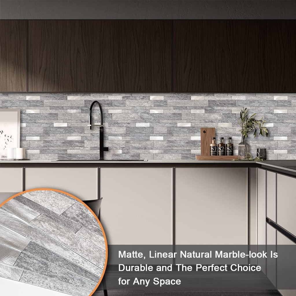 Peel and Stick Tile Stone Backsplash Wall(10pcs,Gray)