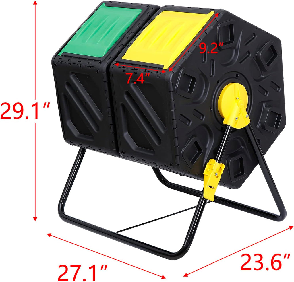 Dual Chamber Composting Tumbler Bin, Tumbling Composter with 2 Sliding Doors for All Season Outdoor, Gardens, Yard
