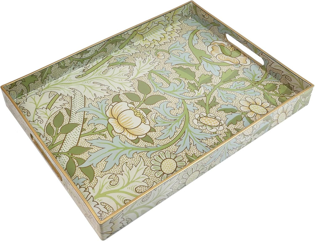 Serving Tray with Handles, Plastic Decorative Tray for Coffee Table, Living Room, Home Decor, Dianthus