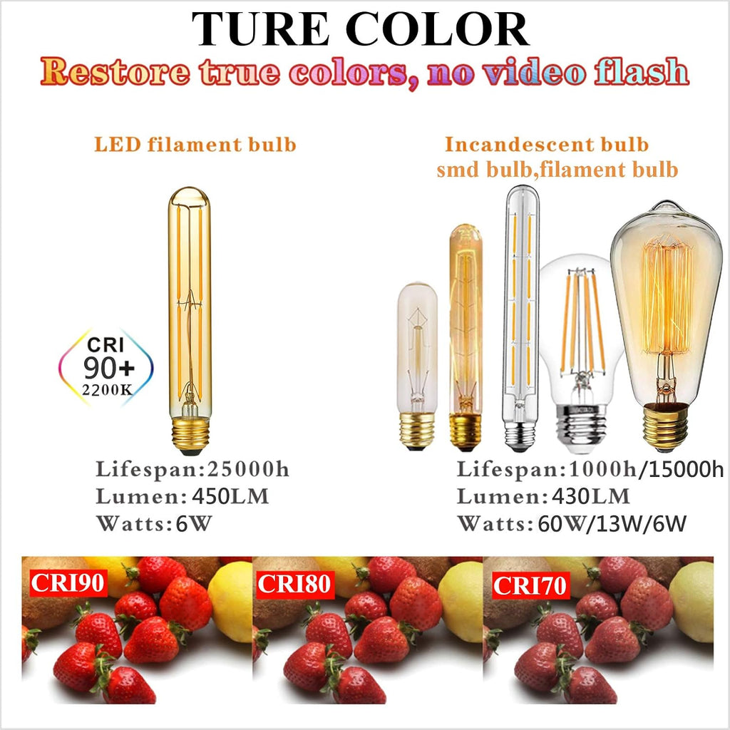 E26 T10 Edison Bulbs,60w Led Light Bulbs,Dimmable,Amber 2200K
