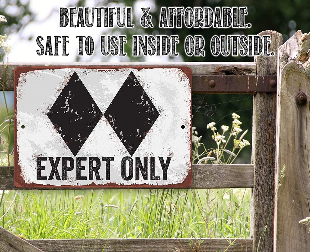 Ski Sign - "Expert Only Double Black" Light Weight Metal Wall Art - Ski Lodge, Cabin, or Condo Décor
