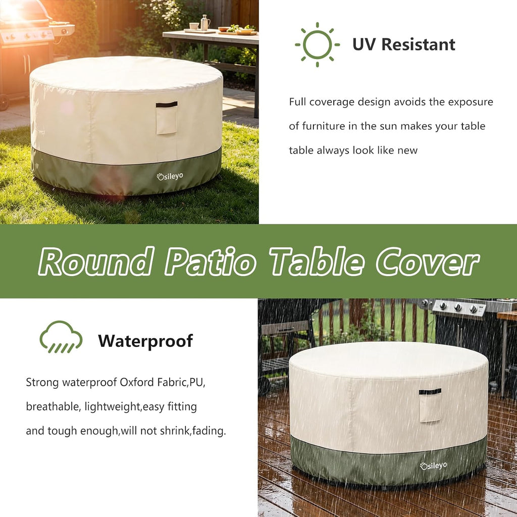 Round Outdoor Table Cover 600D Waterproof Heavy Duty Patio Furniture Covers, Round Patio Table Chair Set Covers - 54"