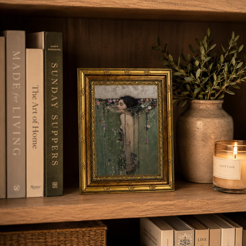 Vintage Gold Framed Ophelia Wall Art, Water Lilies Canvas Print, 16 x 24 in