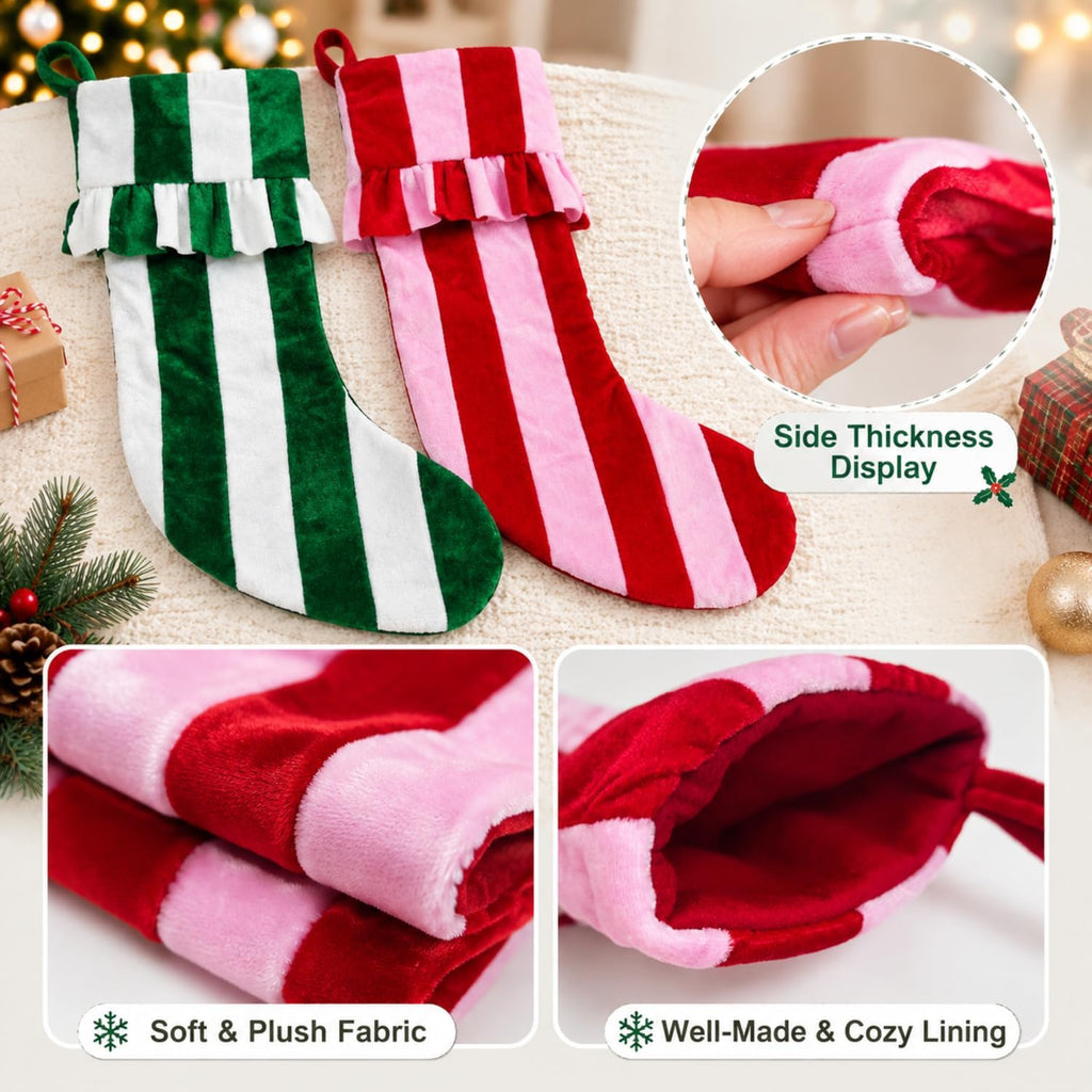 Velvet Christmas Stockings with Ruffle Cuff, 17 x 10'' - Set of 2