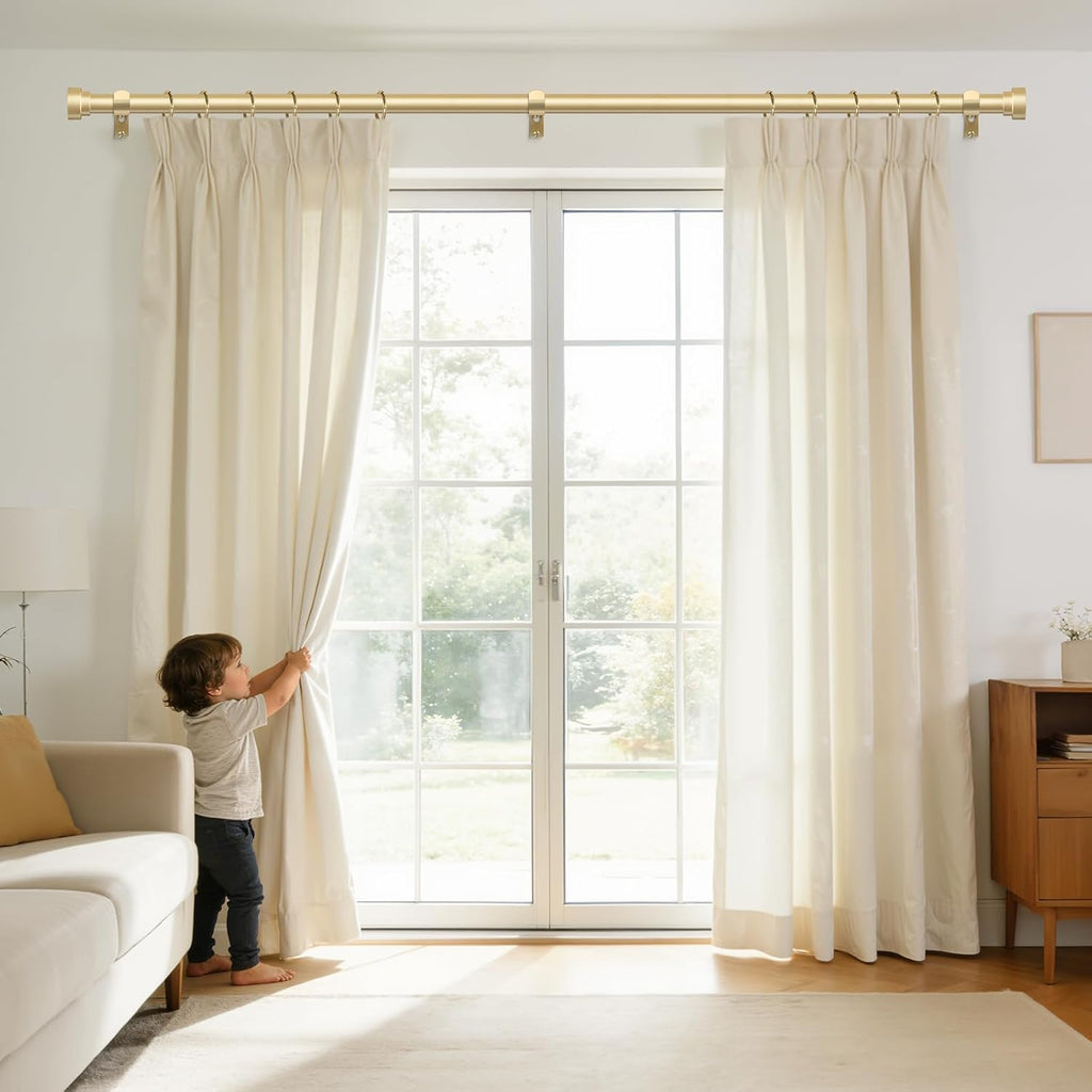2 Pack Gold Curtain Rods 48 to 84 Inch(4-7FT),1 Inch Heavy Duty Curtain Rods,Adjustable Curtain Rod Set,Modern