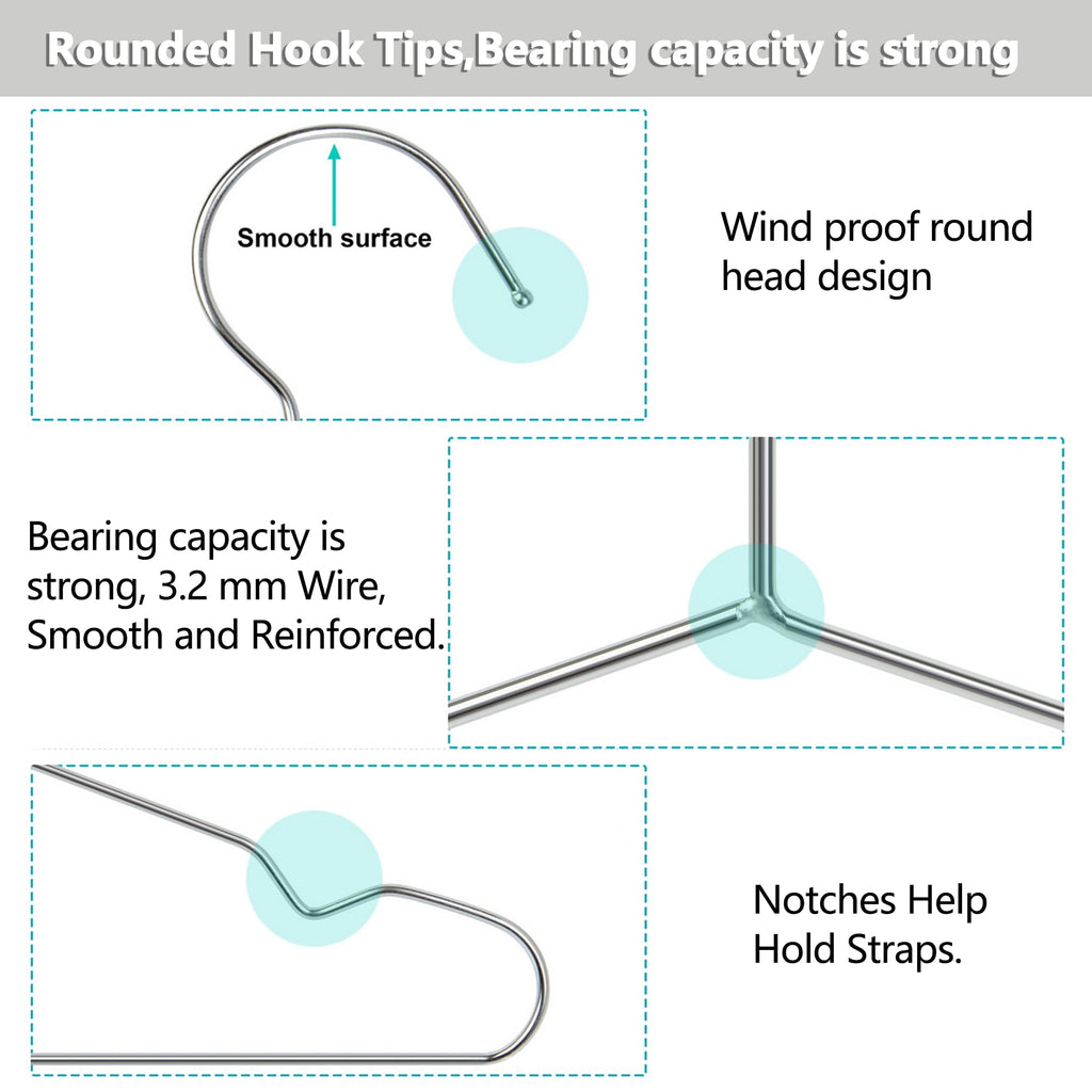 Stainless Steel Metal Hangers, 50 Pack, 16.5 Inch, 15 lb Capacity