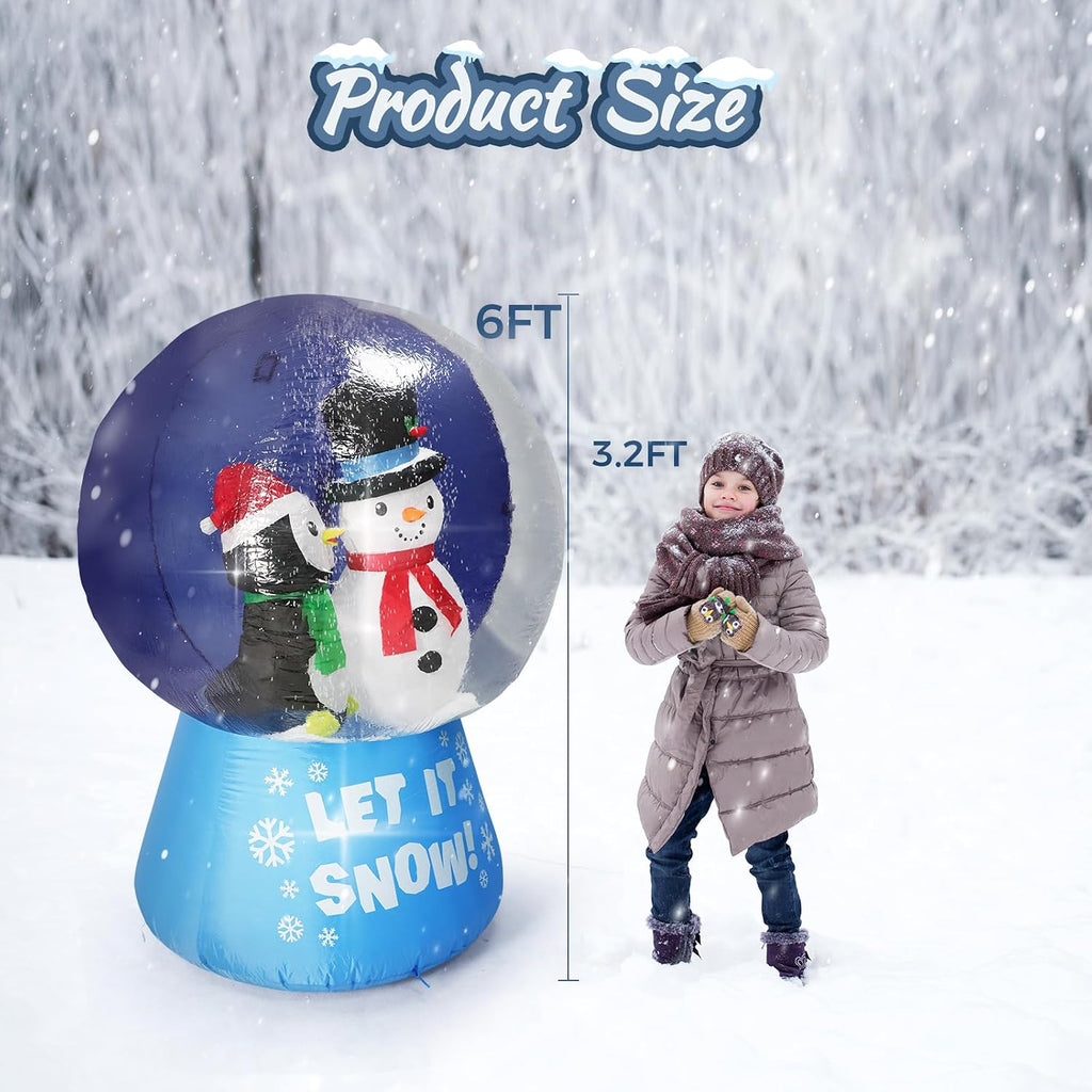 6 FT Christmas Animated Snow Globe Inflatables Snowman Penguin, [2024 Upgraded] Outdoor Decorations with LED Lights
