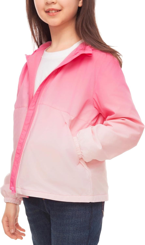 Girls' Fleece Lined Windbreaker Ripstop Water-Resistant Jacket