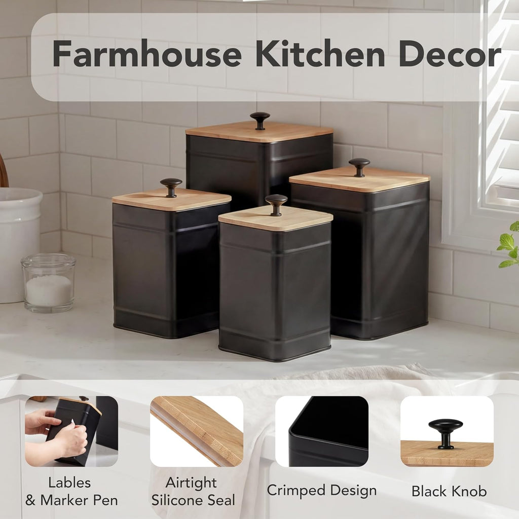 Kitchen Canisters, Airtight Canister Sets Counter, Kitchen Canisters for Countertop, Coffee Tea Sugar Flour - Set of 4