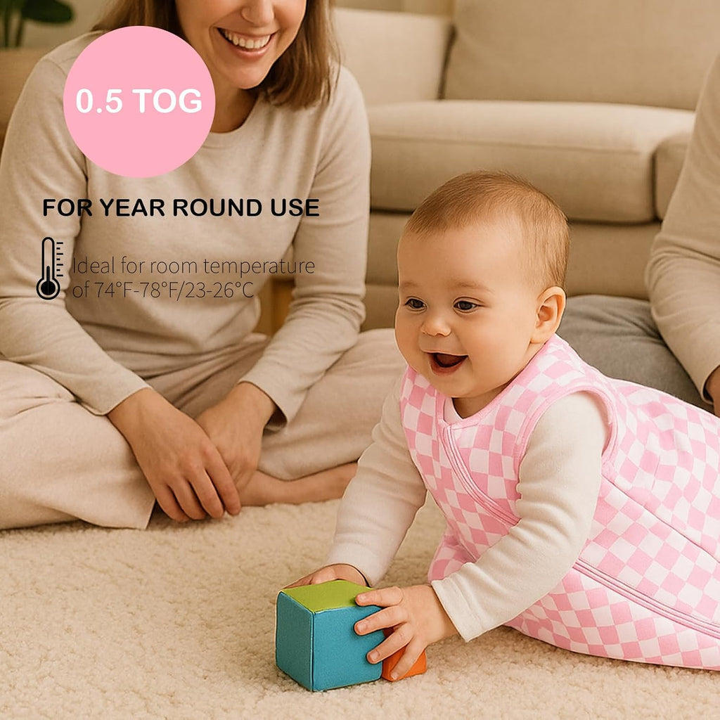 Rayon Made from Bamboo 0.5 Tog Baby Sleep Sack Sleeping Bag Sack Way Zipper Checkered Infant Wearable