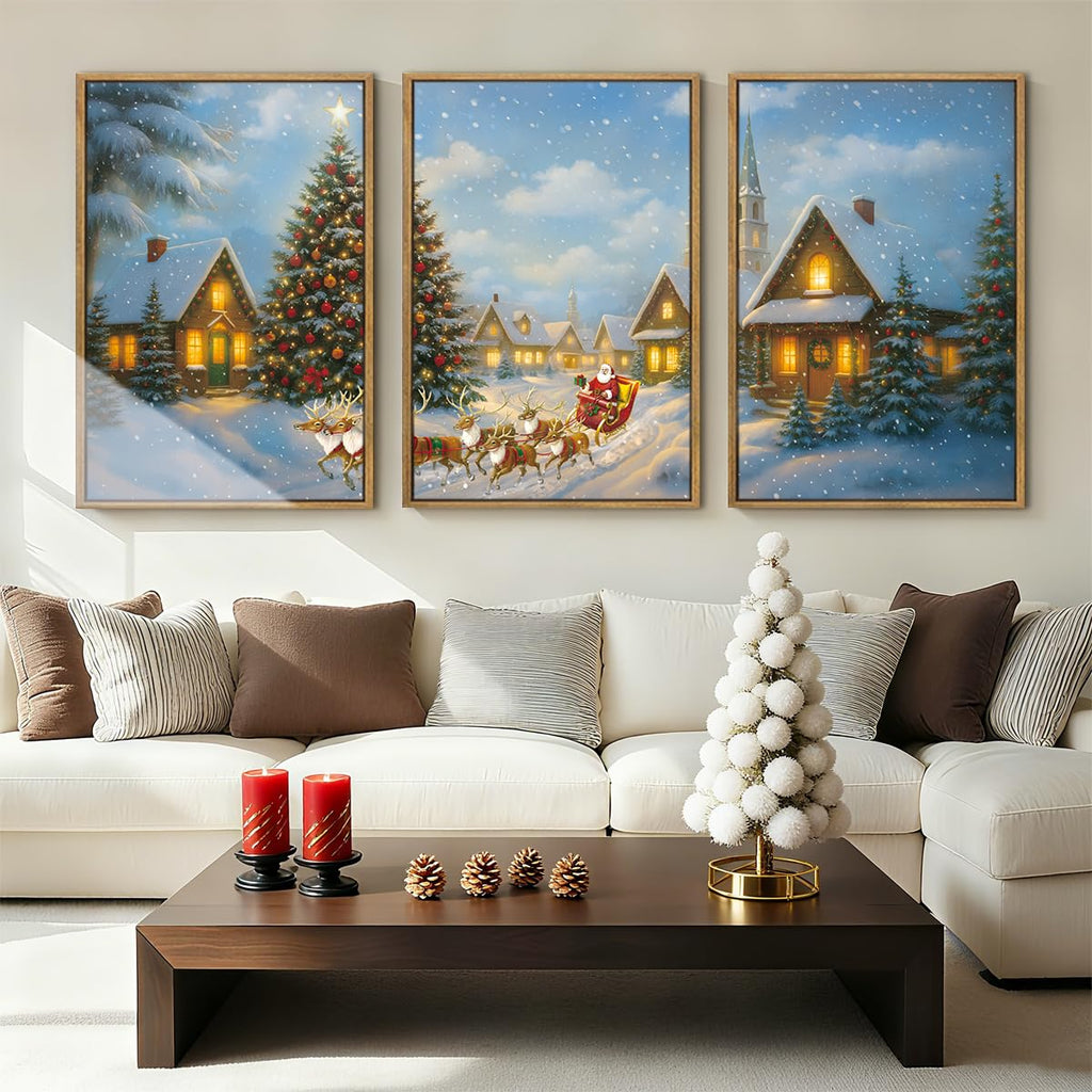 Christmas Wall Art Framed Santa Claus Wall Art Decor Santa Winter Wall Painting Bedroom Dining Room 16x24 Inches Set