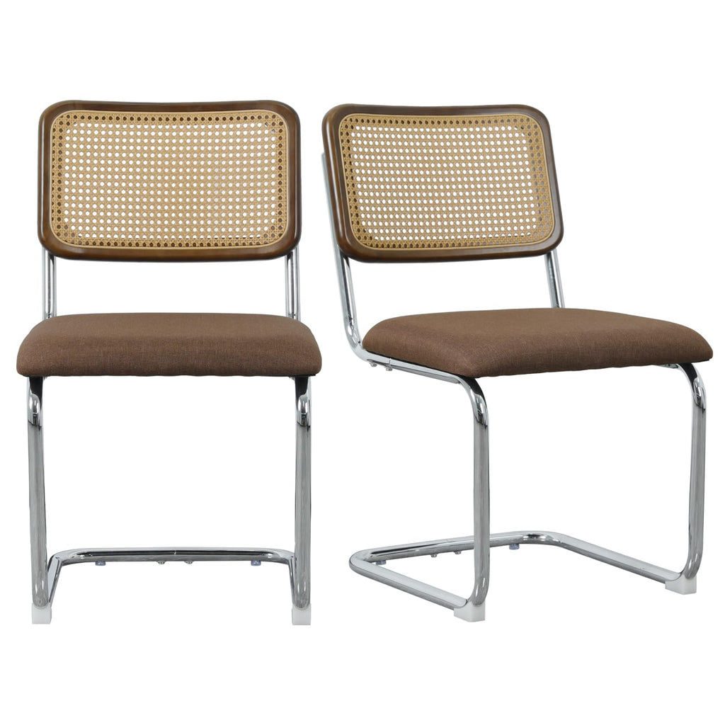 Rattan Dining Chairs Set of 2, Linen Cesca Chair Kitchen Chair, Coffee2