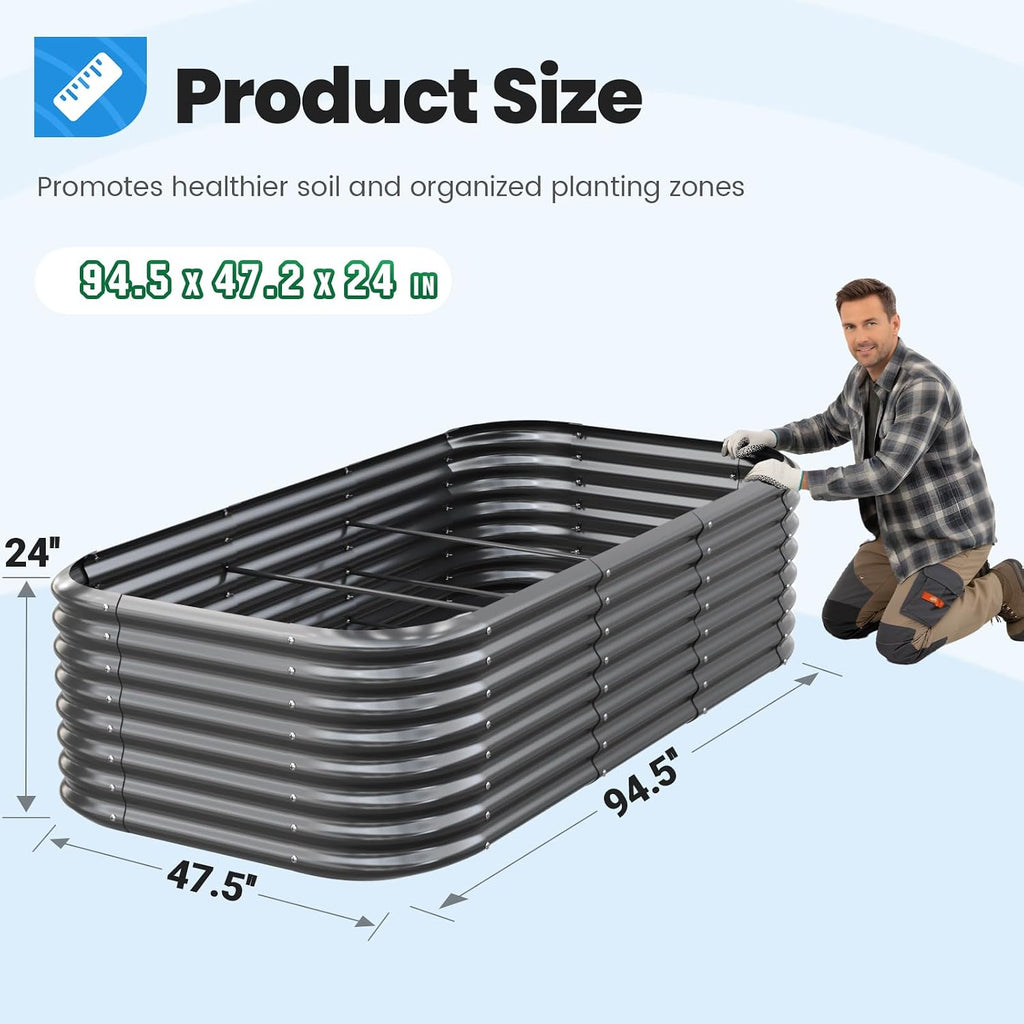 Galvanized Oval Raised Garden Bed Kit, 8x4x2 ft | Metal Planter Box Tall for Vegetables Outdoor Backyard