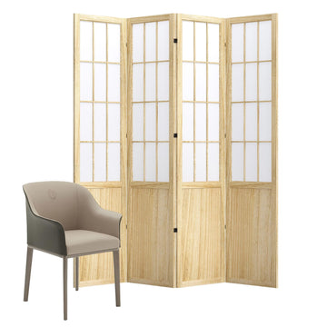 Room Divider, 66.9Inch Tall Japanese Shoji Style Folding Wood Screen with Double Hinges Bedroom Hotel Decoration