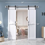 42 x 84 inch (Double 21x84 Door) White Barn Door with 7FT Sliding Door Hardware Kit Included & Handl
