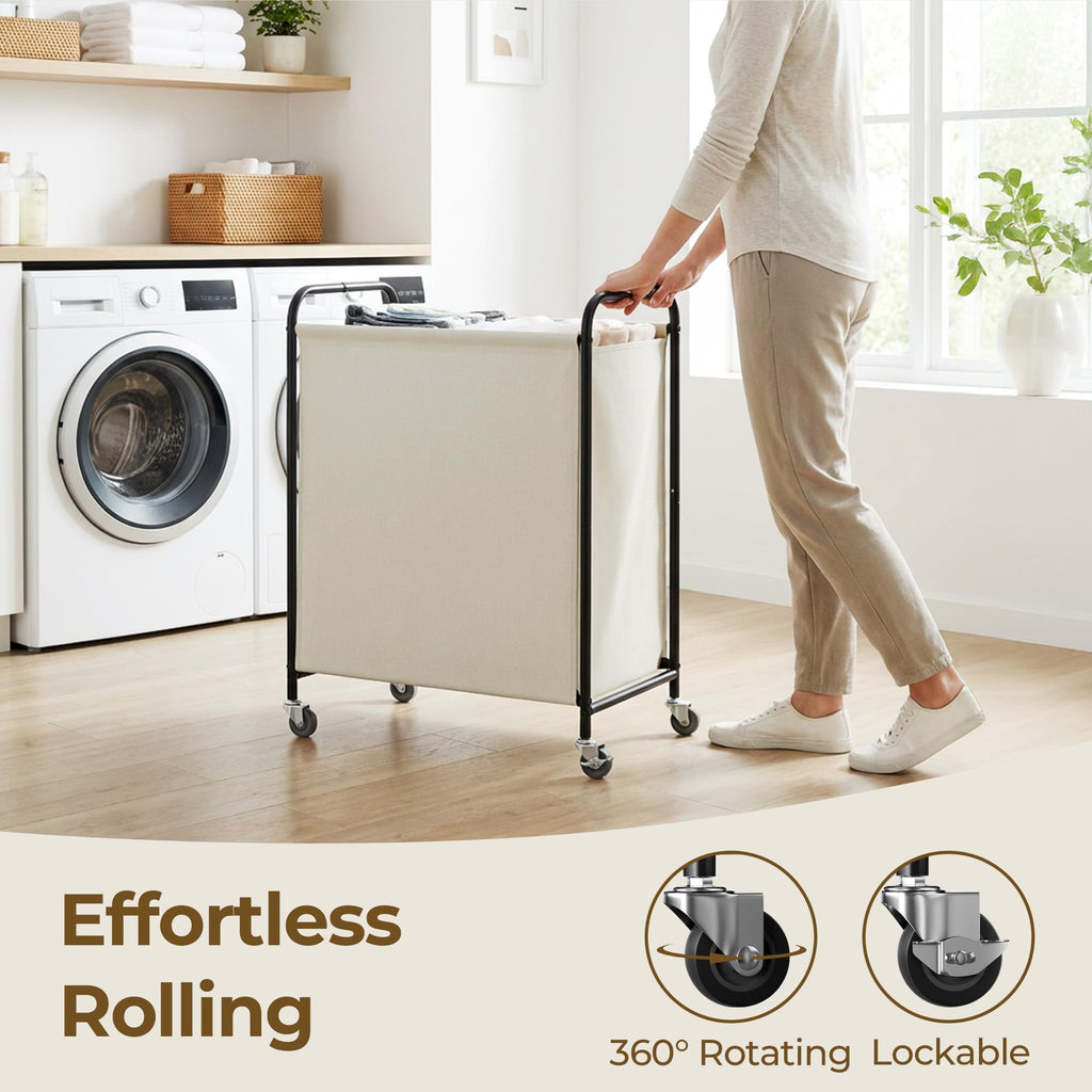 2 Section Laundry Sorter, 130L Large Hamper Basket with Wheels