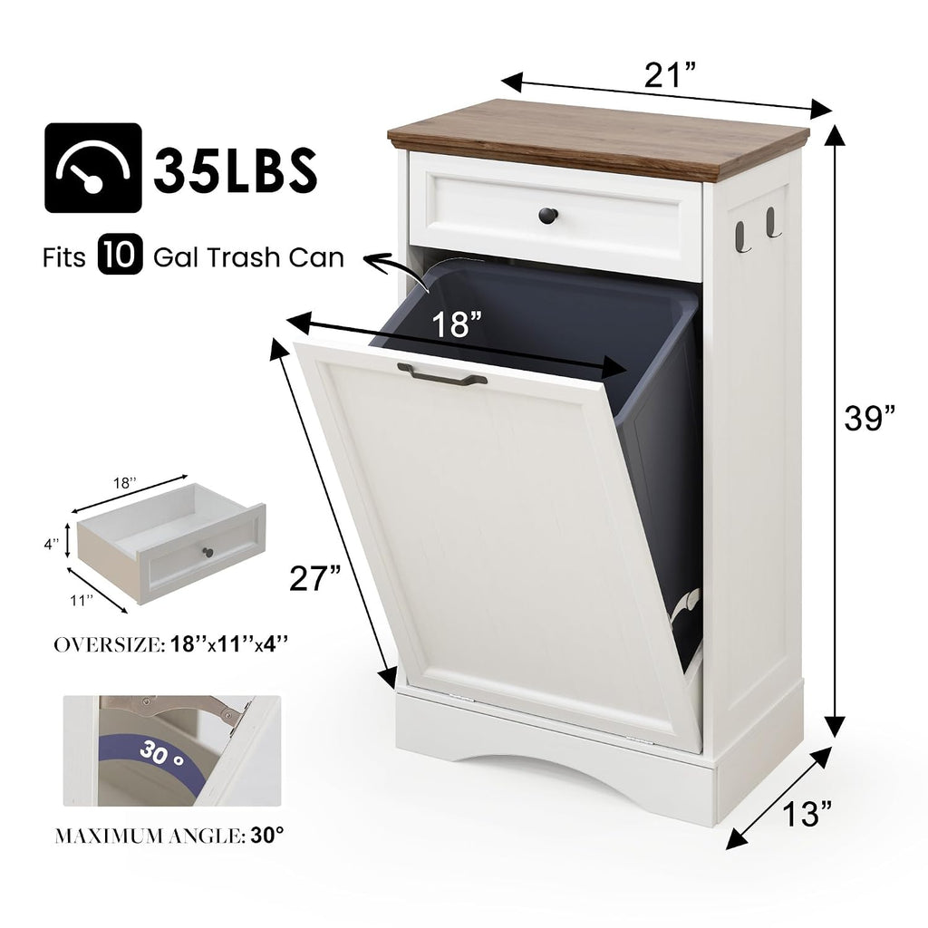 Tilt Out Trash Can Cabinet 10 Gallon Hidden Trash Garbage Can Cabinet with Drawer, Pet Proof Hidden Garbage, Laundry