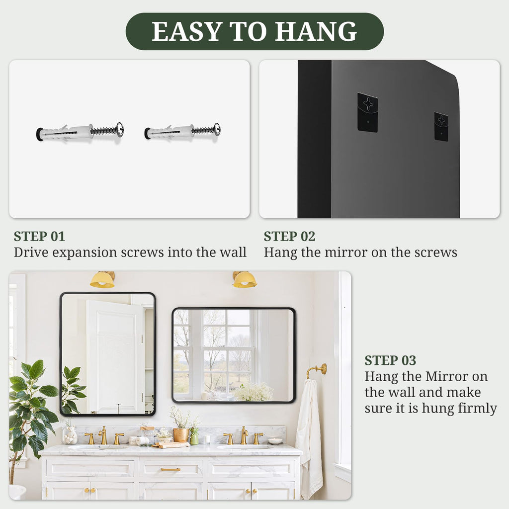 Bathroom Mirror 40x30 Inch Black Metal Frame Rectangle Vanity Mirror