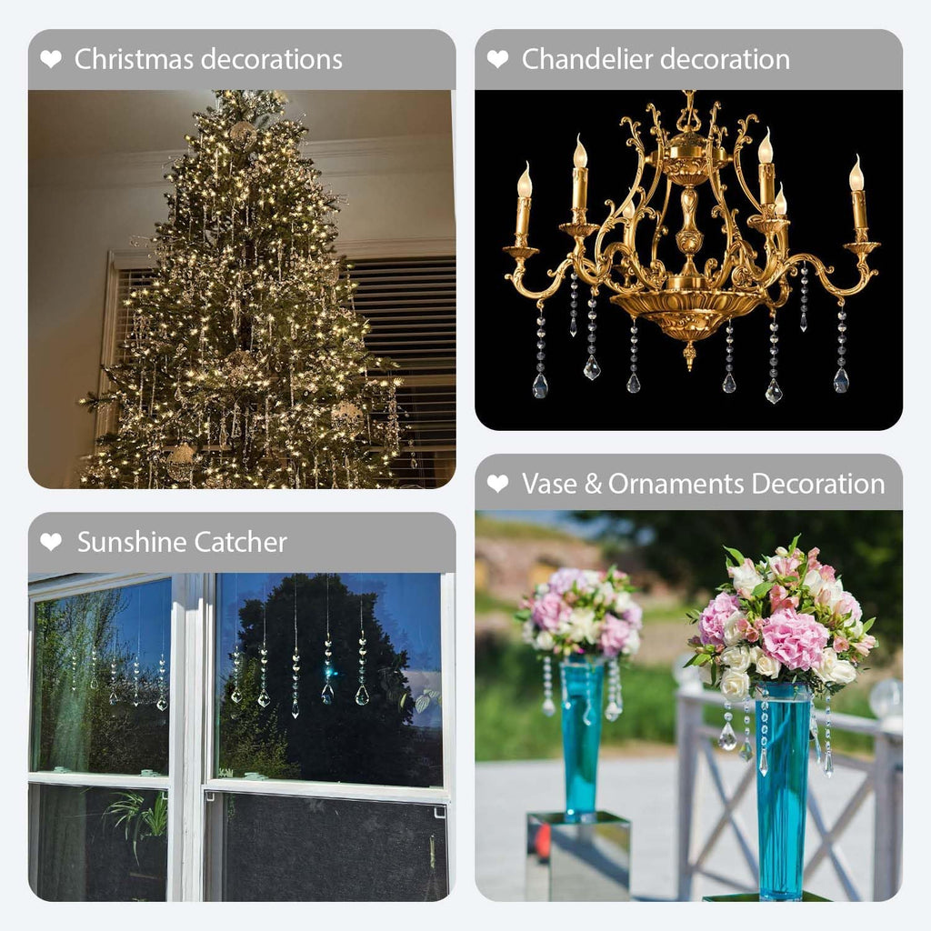 20 Pcs Crystal Prisms Hanging Assortment, Clear Teardrop & Icicle Chandelier Replacement Parts with Hooks