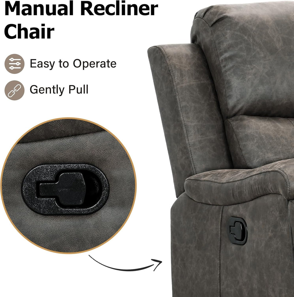 Leather Recliner Chair, Classic and Traditional Manual Recliner Chair with Overstuffed Arms and Back, Manual Single