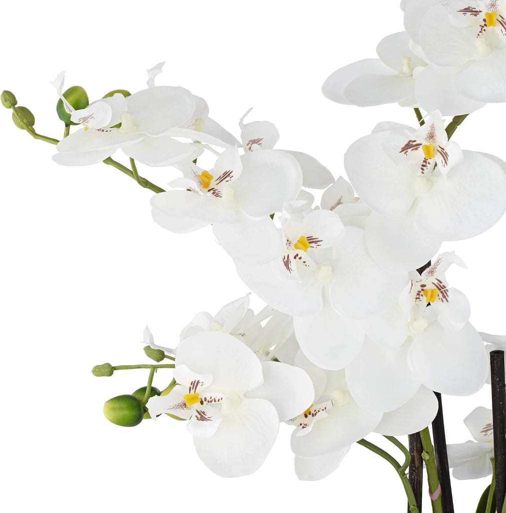 Potted Faux Artificial Flowers Arrangements Realistic White Phalaenopsis Orchid in Silver Pot Home Decoration Living