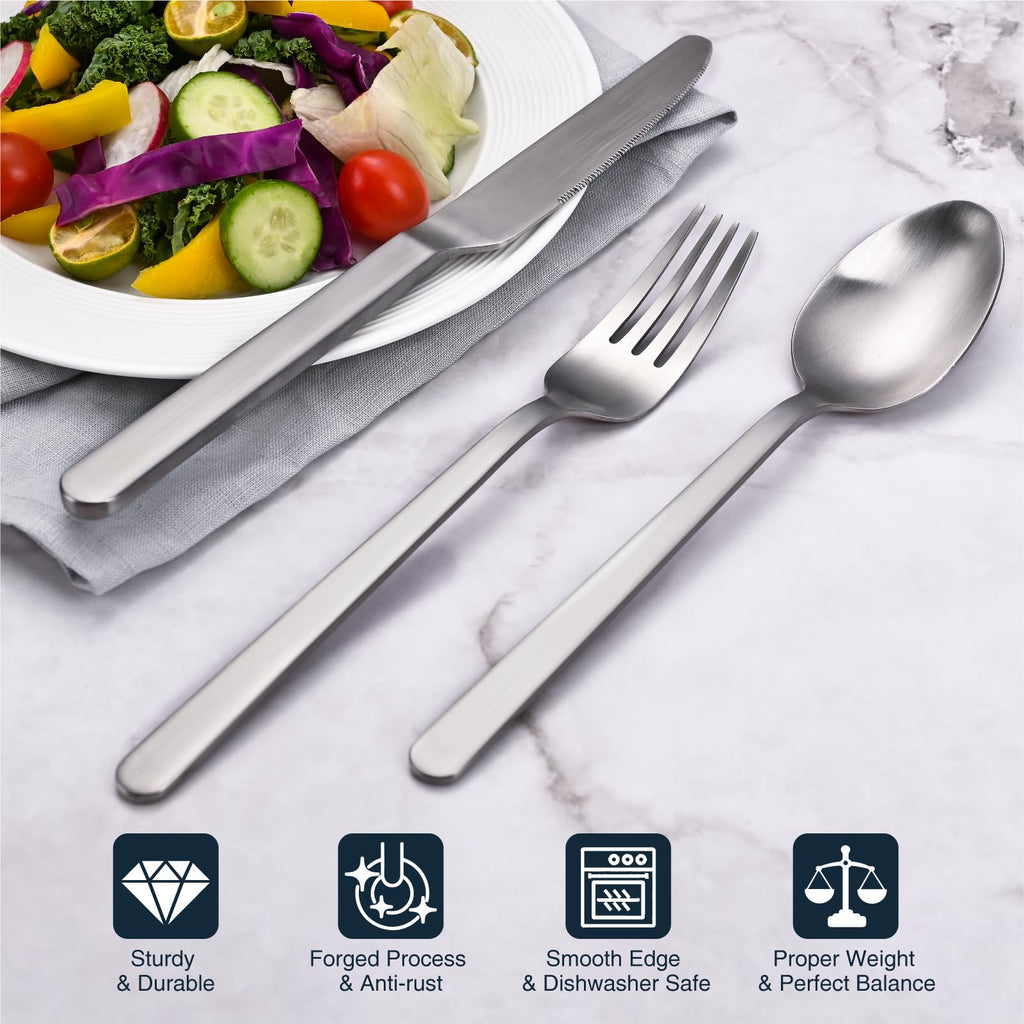 Matte Silver 30-Piece Forged Flatware Set for 4, 18/10 Stainless Steel