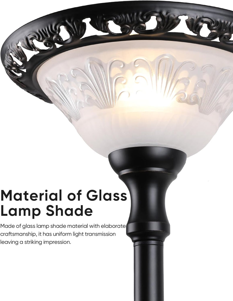 Torchiere Floor Lamps, 71" Tall Standing Lamp with Thick Glass Shade, Metal Pole & Heavy Base