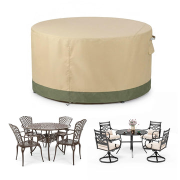 Round Patio Dining Set Cover for Outdoor Table and Chairs, 600D Waterproof and UV-Resistant Fabric Patio Furniture