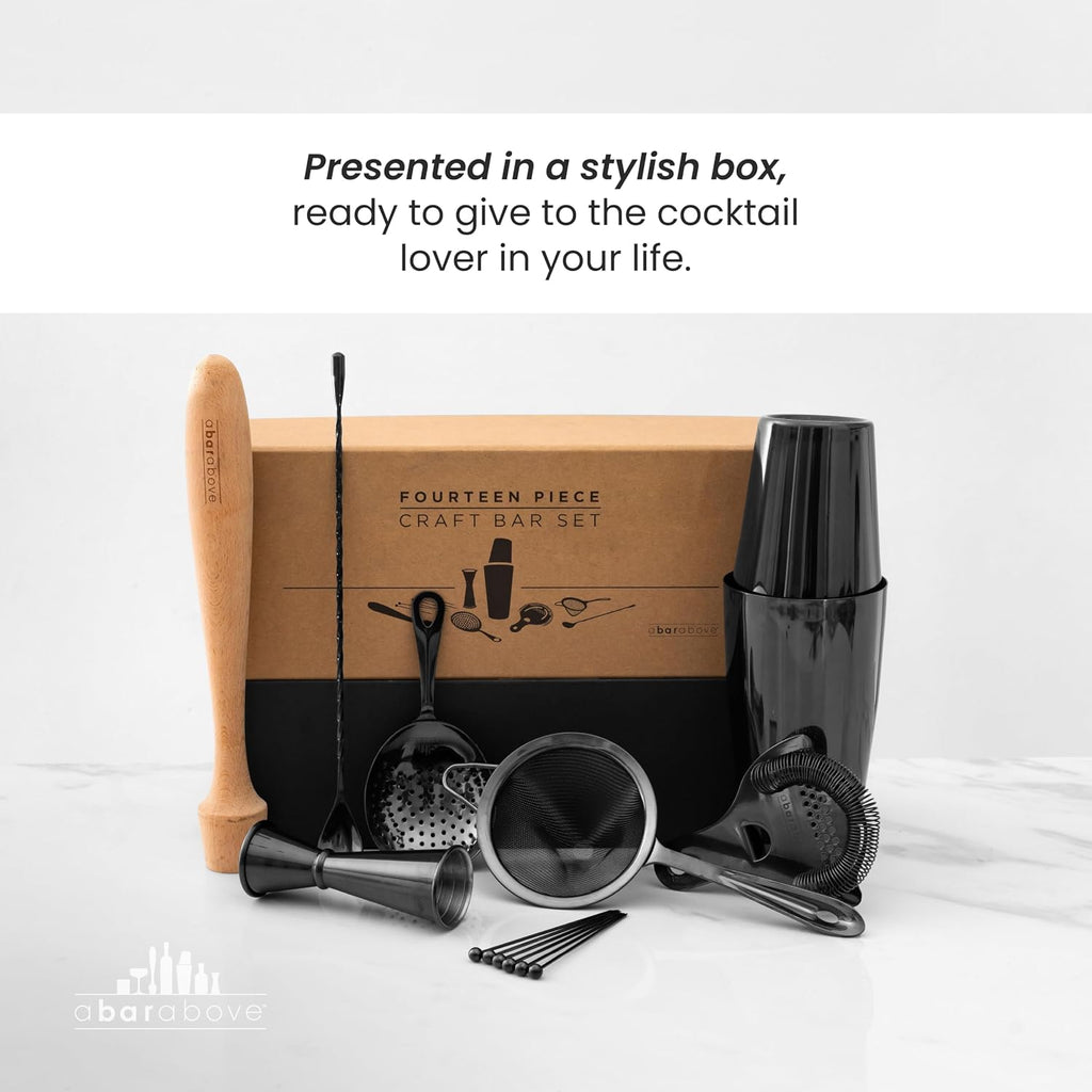 Matte Black Bartender Kit, Craft Bar Tool Set - Set of 14
