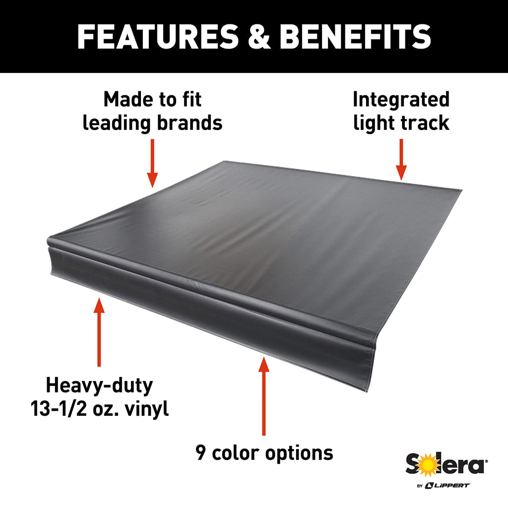 Universal Fit Heavy-Duty Vinyl RV Patio Awning Replacement Fabric Solid Black 20' Awning (19'4" Fabric)