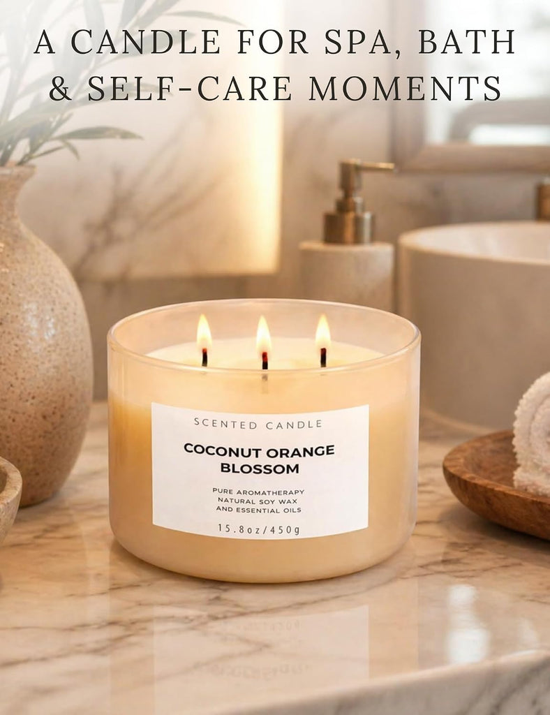 Coconut Orange Blossom Scented Candle, 3-Wick Large Soy Candle 15.8 oz - Set of 158