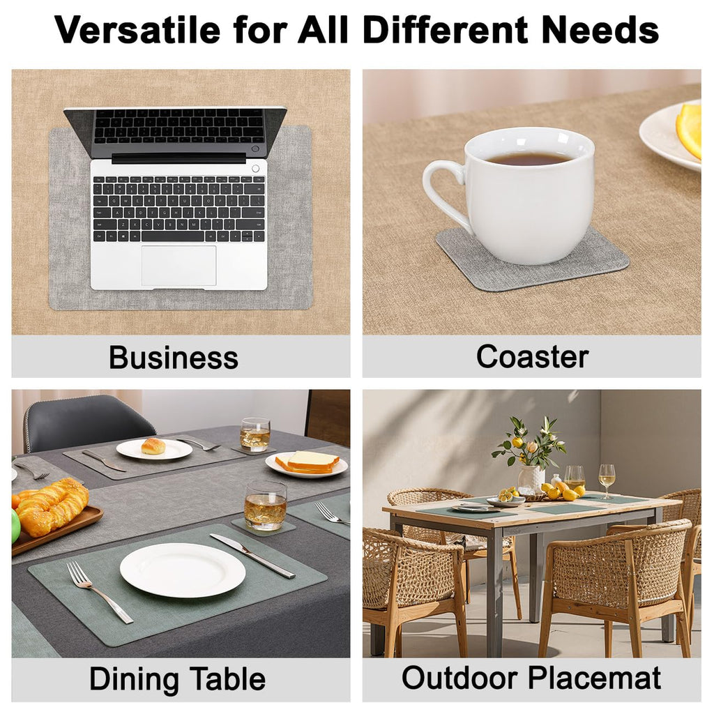 Faux Leather Placemats Set of 4, Reversible Dual-Color Place Mats