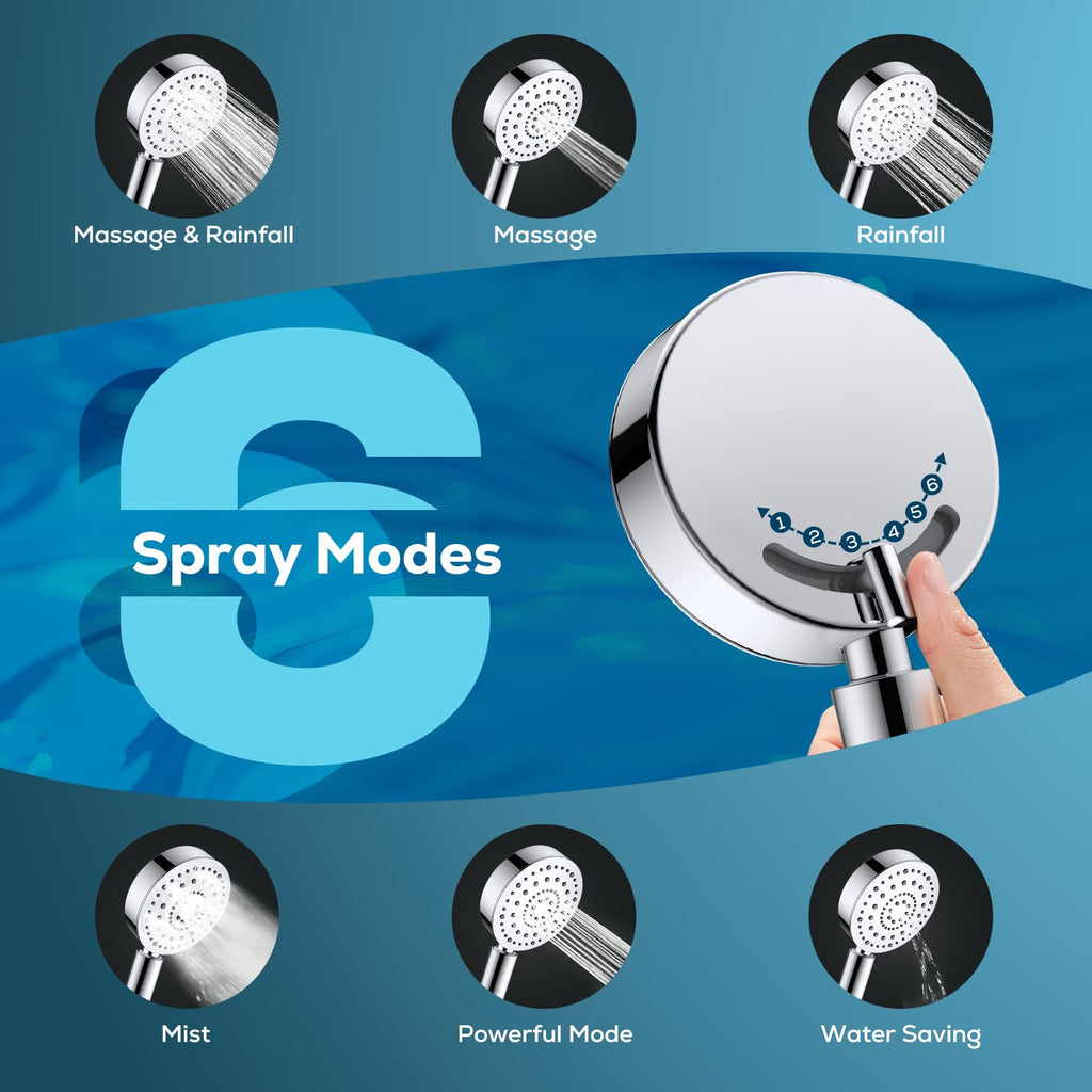 Metal 6-Spray Shower Head with Handheld High Pressure