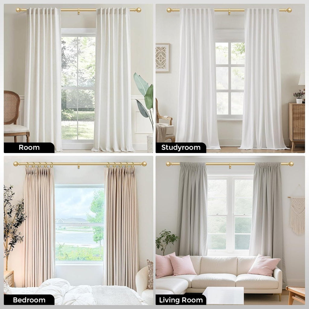 Gold Curtain Rod 36-91 Inch, 1 Inch Adjustable Heavy Duty Curtain Rods for Windows, Decorative Modern Window