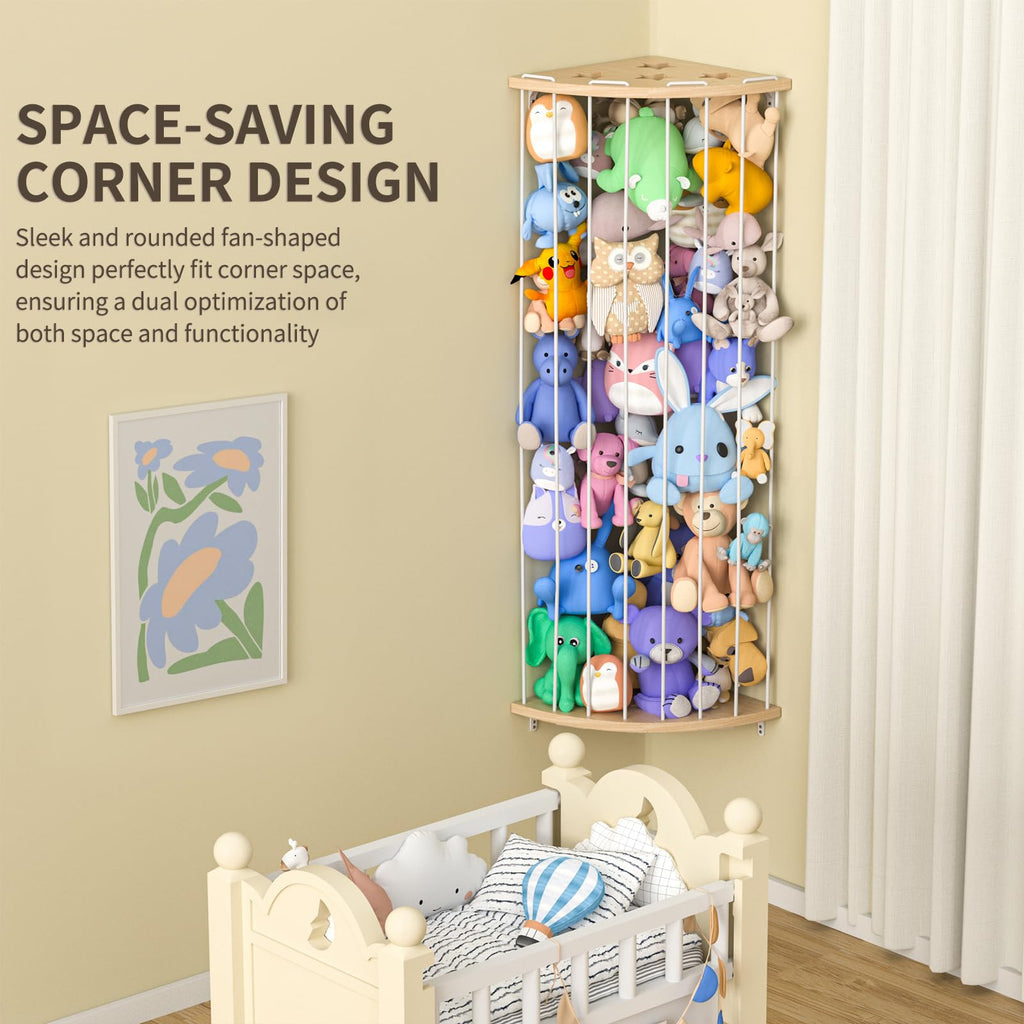 Stuffed Animal Storage Wood Corner Plush Toys Holder with Star Pattern, Length Adjustable Hanging Stuffed Animal Toy