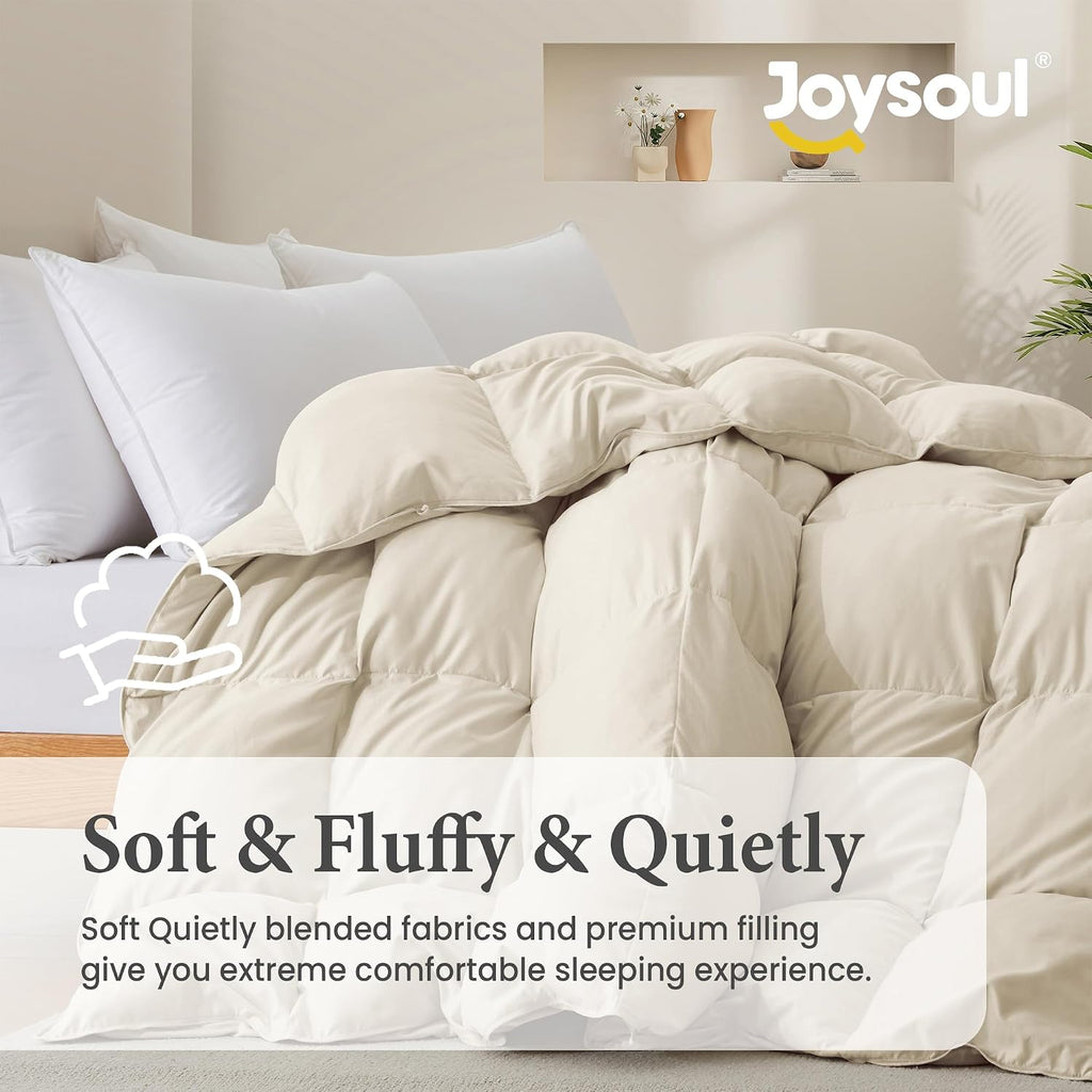 Twin Down Comforter - All Season Ultra Soft Goose Down & Feather Fiber Fill, Luxury Hotel Cream Duvet Insert with