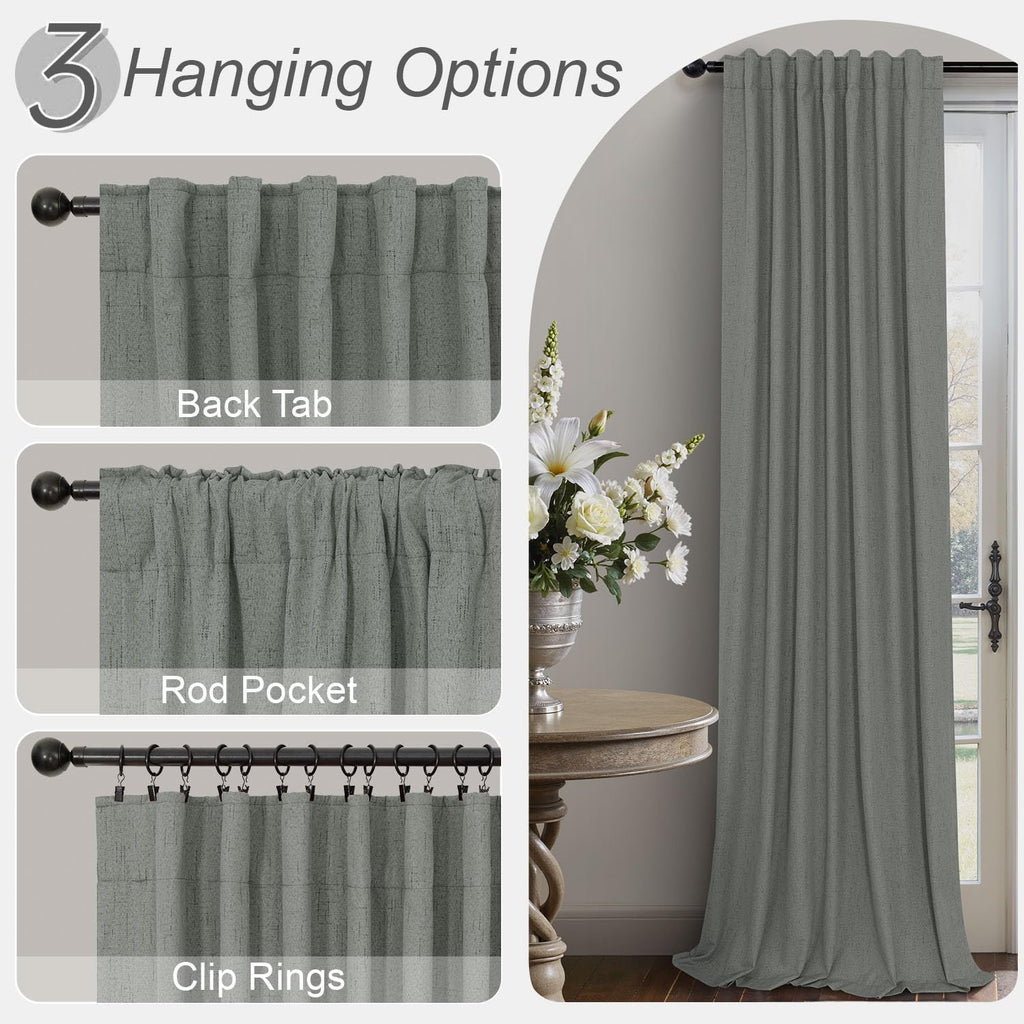 Dark Grey Thermal Curtains 54 Inch Length Thick Linen Textured Dining Room Darkening Blackout Insulated Insulating