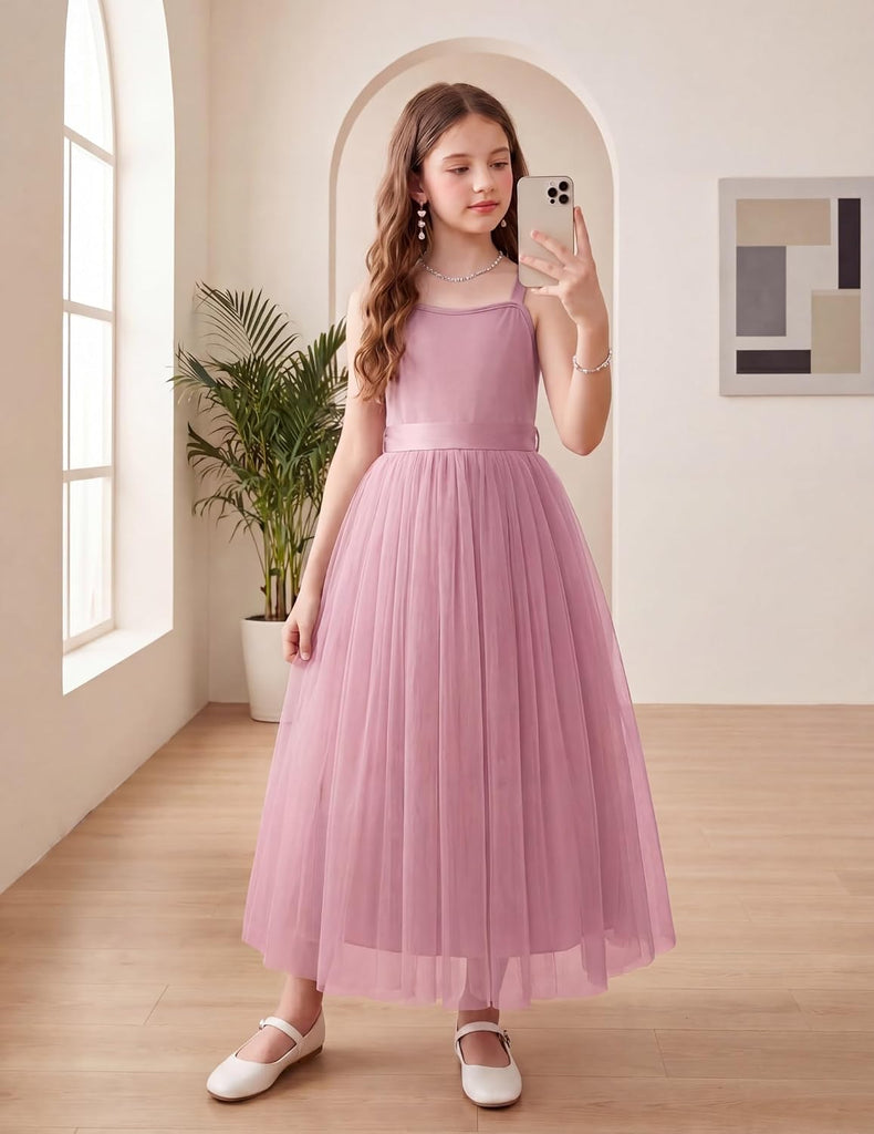 Girls Dresses Sleeveless Formal Wedding Pageant Tulle Long Dress