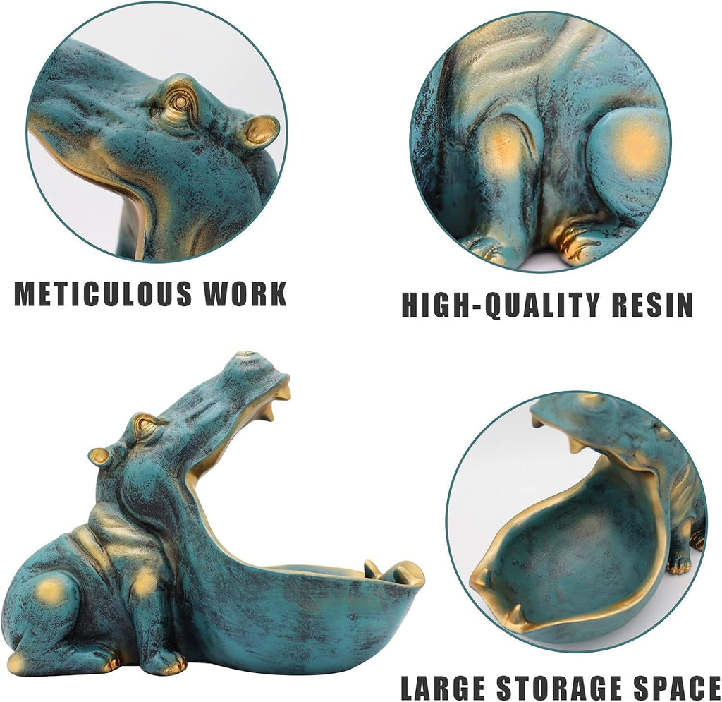 Hippo Statue,Large Hippopotamus Figurine Home Sculpture with Resin, Hippo Candy Jar, Candy Dish Bowl Desk, Key Bowl