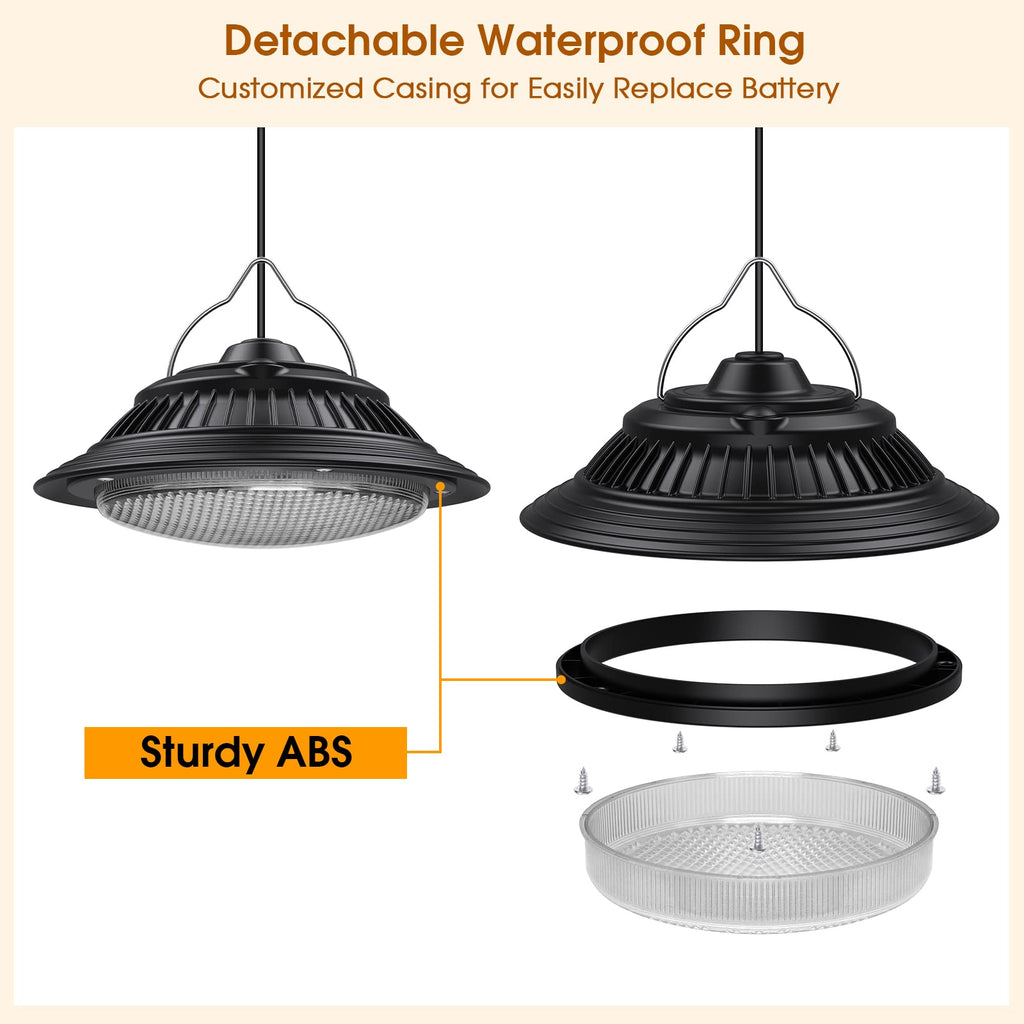Solar Shed Pendant Light, IP65 Day/Night Dual Head for Barn Gazebo