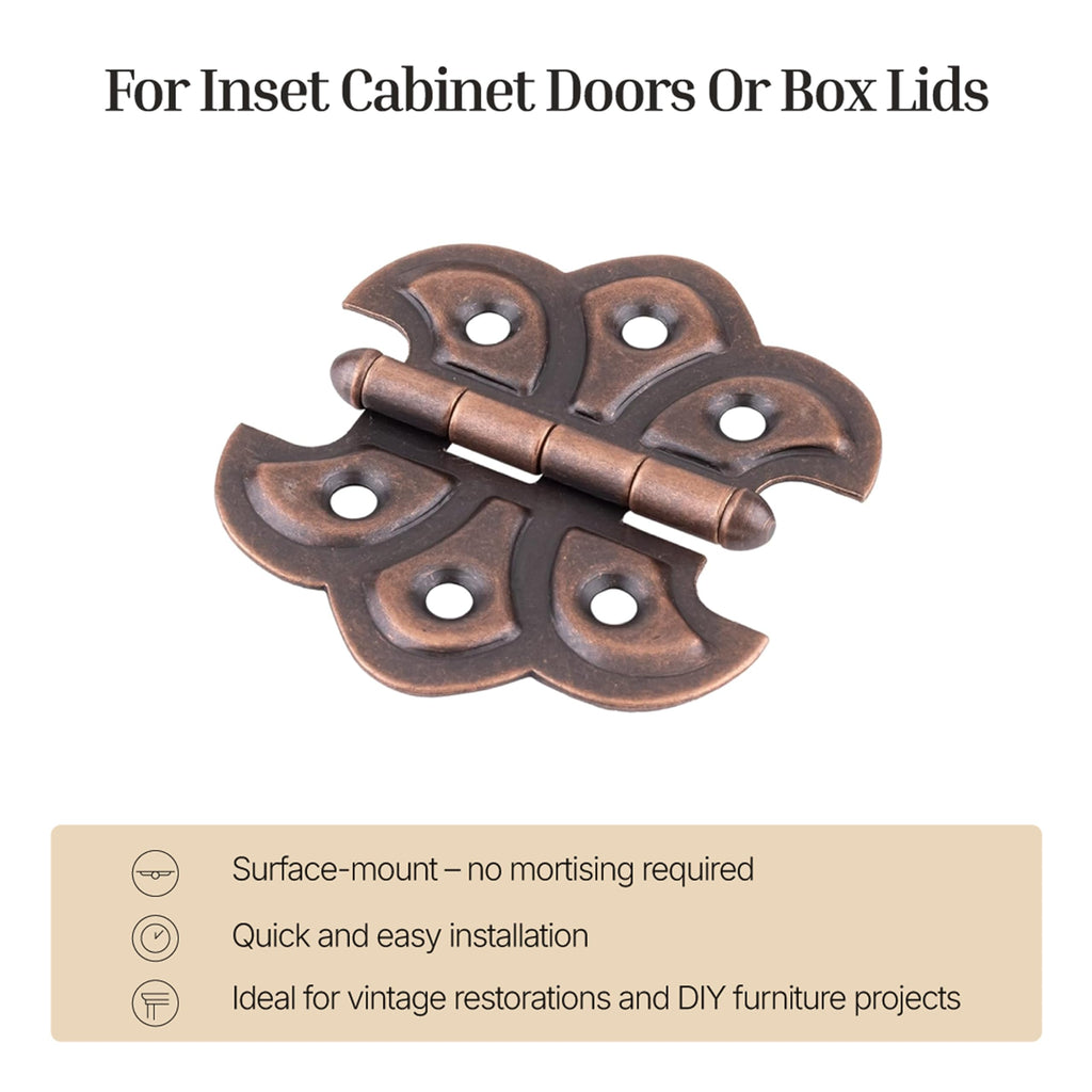 Antique Copper Plated Butterfly Hings - Pack of 8 - Surface Mount Cabinet Door Hinges - Furniture Hardware