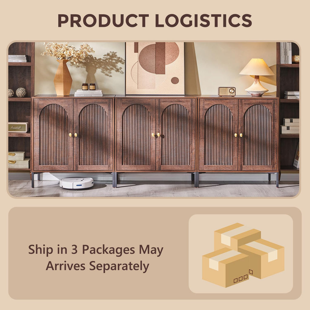 92.63" W Modern Arched Sideboard Buffet Cabinet with Storage, Brown